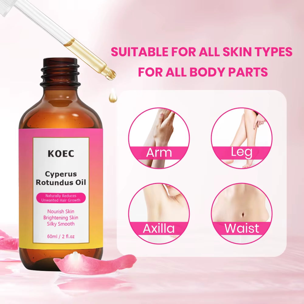 KOEC Cyperus Rotundus Oil for Hair Removal Reducing Armpit Legs Arms Body Hair Inhibitor Smooth Body Skin Hair Removal Oil
