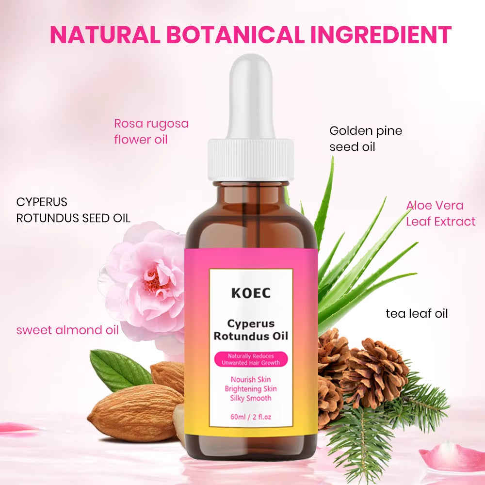 KOEC Cyperus Rotundus Oil for Hair Removal Reducing Armpit Legs Arms Body Hair Inhibitor Smooth Body Skin Hair Removal Oil